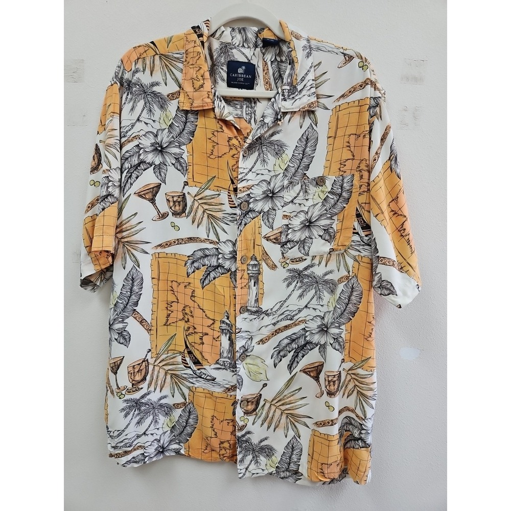 Caribbean Joe Shirt Men's Xl Hawaiian Short Sleeve Cocktail Tropical Sailing